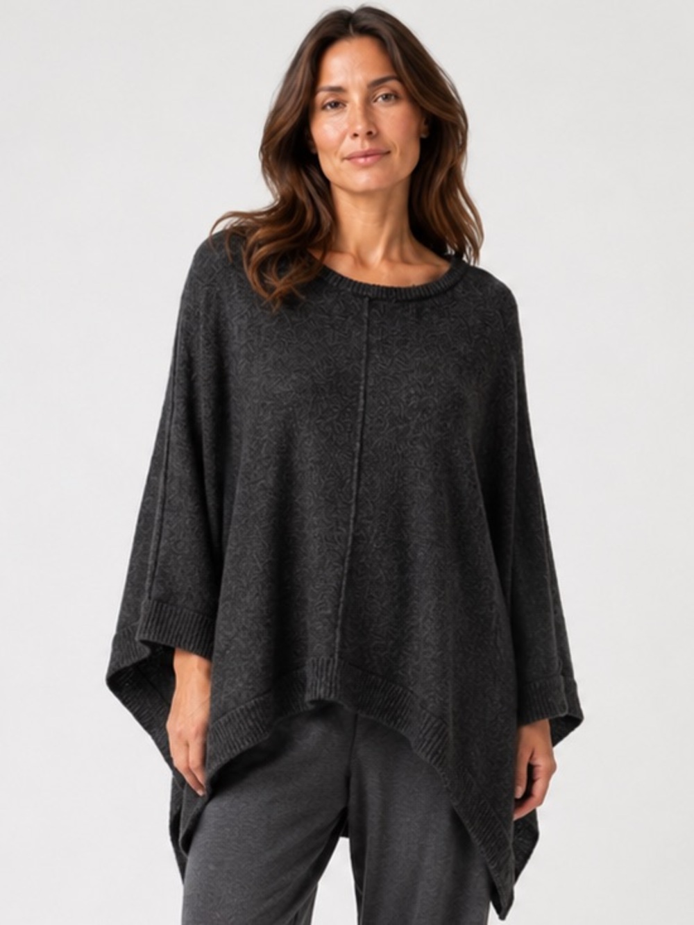 Cherish Black Crewneck Lagenlook Lounge Cozy Cape Poncho Pullover Sweater Larg
